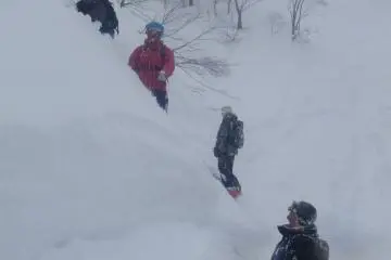 <p>Waiting to go down one at a time through a dangerous section</p>