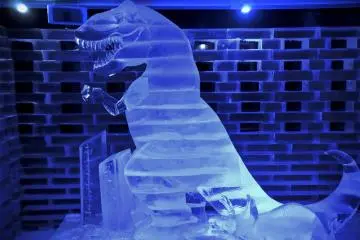 Des sculptures de glace. Ce dinosaure était plus grand que moi.