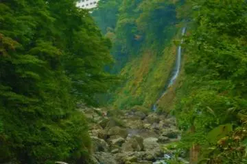 At the bottom of the gorge there is a waterfall