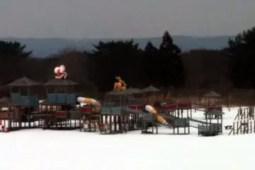 <p>Children will surely enjoy the large play area right outside the log houses. However, it wasn't popular on this winter day.</p>
