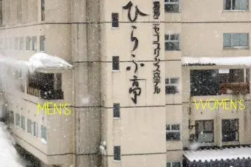 view from the chair lift of men & women onsen pools
