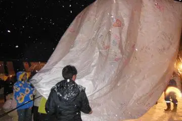 <p>The notes written on this paper balloon are wants and wishes from the children in elementary schools.</p>